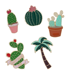 Creative Cactus Palm Tree Enamel Brooch Pin Set For Women Alloy Drip Oil Cartoon Plant Badge Jewelry Lapel Pin Gift