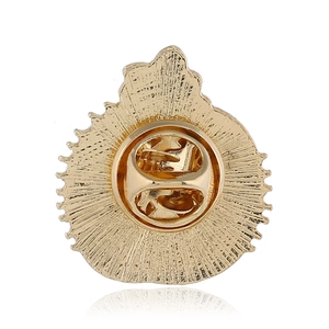 Golden cactus badge back with butterfly clasp and sunburst texture on white background