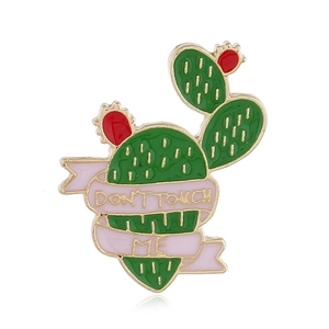Creative enamel cactus brooch pin with Don't Touch Me text and gold metal edges