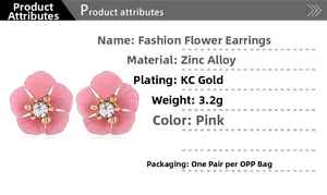 Detailspezifikationen für rosa Kristall-Blumenohrringe mit KC-Goldbeschichtung und Zinklegierung