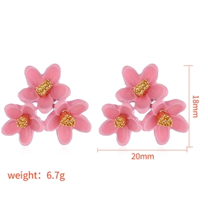 Detailansicht der rosa Blumen-Ohrstecker mit Maßen von 18 mm Höhe und 20 mm Breite