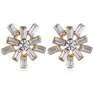 Elegante goldene Kristall-Ohrstecker mit Schneeflocken-Design und Baguette-Schliff-Steinen