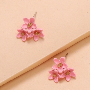 Elegante rosa Blumen-Kristallohrstecker mit goldenem Glitzer für Damenmode
