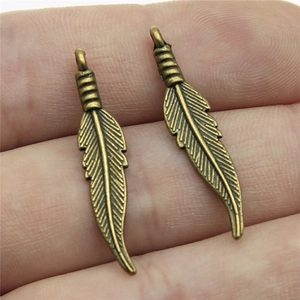 Paire de pendentifs plumes en bronze antique pour création de bijoux DIY