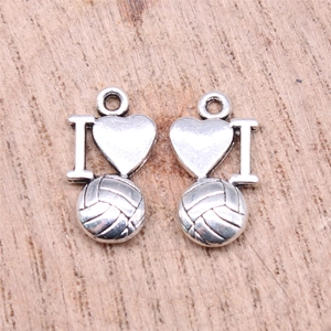 Silberne Retro-Zinklegierung Volleyball Liebe Anhänger für DIY Schmuckherstellung