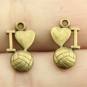 Zinklegierung I Love Volleyball Sportanhänger in Bronzeoptik für DIY-Schmuckherstellung