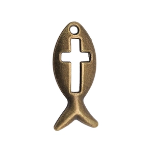 Vintage bronze alloy fish cross pendant with hollow design for jewelry making
