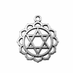30mm silver chakra Anahata pendant with hexagram and lotus design for jewelry making