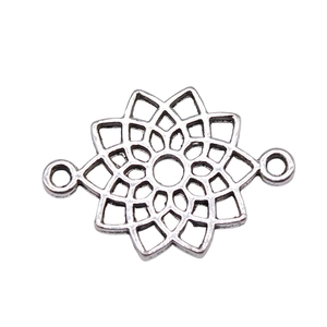 Vintage silver alloy mandala flower connector for DIY bracelets and jewelry making