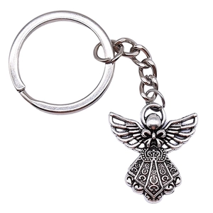 Silver vintage angel wing keychain in antique finish zinc alloy for gift souvenir