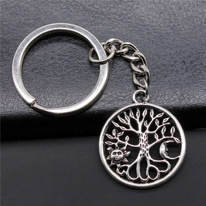 Vintage Antique Silver Alloy Tree of Life Keychain with Sun and Moon Hollow Pendant Mystical Bohemian Style Key Ring Gift