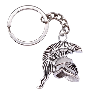 Vintage 3D spartan warrior helmet keychain with antique silver finish for men