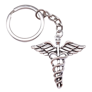 Vintage silver Caduceus medical symbol keychain made of high quality metal alloy