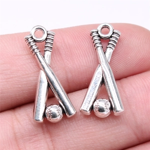 Antique Silver Baseball Bat Pendant For DIY Jewelry Making Sports Theme Alloy Pendants Small Baseball Charm