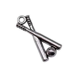 Antique silver baseball pendant with crossed bats for DIY jewelry making and accessories