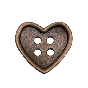 Antique bronze heart-shaped button pendant with 4-hole design for DIY crafts