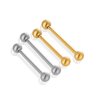 Bijoux de piercing barbell en titane G23 finitions or et argent mat sur fond blanc