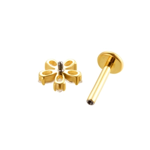 F136 G23 titanium floral flat back stud earring with marquise cubic zirconia inlay