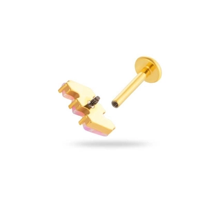 Titanium F136 gold labret stud with internal thread and pink opal stones