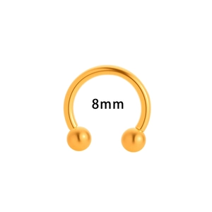 Classic 8mm golden G23 titanium circular barbell horseshoe ring with screw-on balls