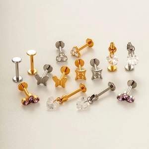 G23 Titanium Internal Thread Labret Studs For Women F136 Titanium Alloy Zirconia Butterfly Heart Flower Piercing Jewelry