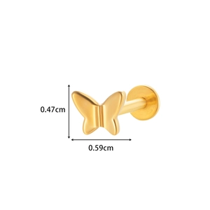 Polished gold butterfly G23 titanium labret stud with matte brushed finish 0.59cm