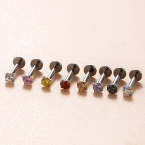 F136 Titan Labret und Knorpelstecker Set mit 8 Farben funkelnden runden Zirkonia Steinen