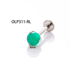 F136 titanium stud earring featuring a 4mm green opal ball with four-claw setting