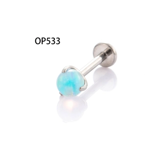 F136 titanium stud earring featuring a blue opal bead on a polished silver metal post