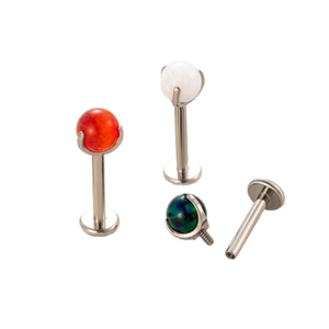 F136 titanium labret studs with opal and colored ball tops and internal threading