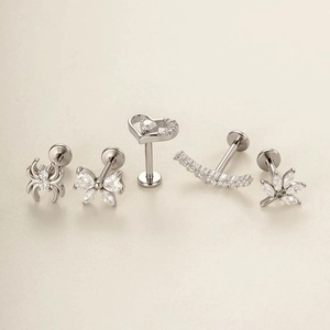 Vintage-Edelstahlstecker-Set mit Schmetterlings- und Herzdesigns und CZ-Einlage