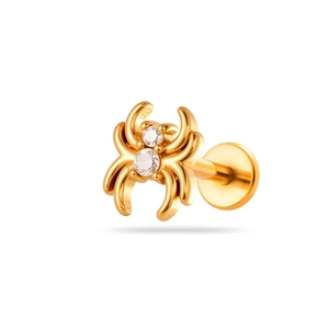 Goldener Spinnen-Labret-Stecker mit Zirkonia-Steinen und flacher Edelstahl-Rückseite