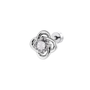 Lava heart zircon titanium steel stud earrings with silver floral hollow pattern