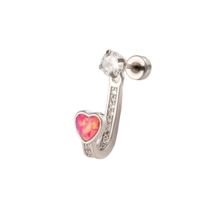 Elegante orecchino a cuore in opale a forma di J in acciaio al titanio e zirconi