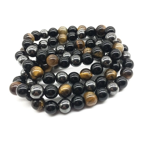 Triple bescherming armband met tijgeroog, zwarte obsidiaan en hematiet kralen voor yoga