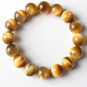 Natur-Tigeraugen-Armband mit 16 polierten runden Perlen in goldbraunem Seidenglanz-Finish