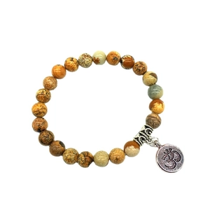Bracelet en Perles de Pierre Naturelle Avec Charme Symbole Om en Alliage d'Argent Vintage Bijoux de Yoga Spirituel Pour Hommes Femmes