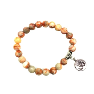 Bracelet en alliage avec perles texturées marbrées et pendentif Om argenté pour hommes