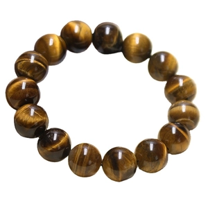 Polished yellow tiger eye stone beaded bracelet with natural chatoyancy and round beads