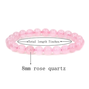 8mm natural rose quartz beads bracelet for women total length seven inches with elastic rope