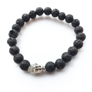 Bracelet d'énergie spirituelle avec pierres de lave noires et breloque tête de Bouddha