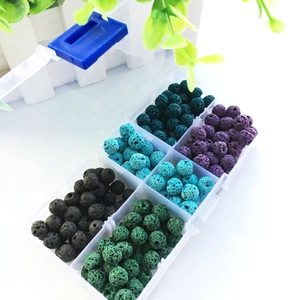Multi-colored 8mm lava stone bead set in a clear six-grid storage container