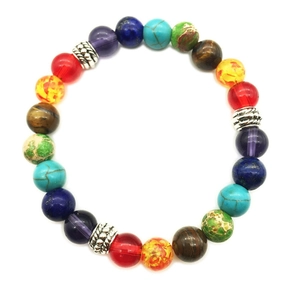 Bracciale 7 chakra fatto a mano perle 8mm occhio di tigre e distanziatori in argento