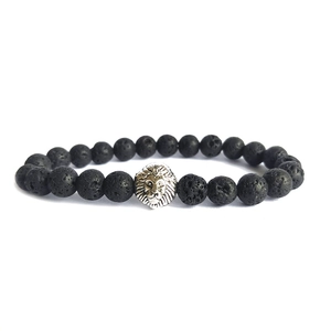Bracciale Retrò in Pietra Naturale Con Ciondolo a Testa di Leone in Argento Per Uomo Donna Lega Cristallo Pietra Lavica Howlite Gioielli Punk