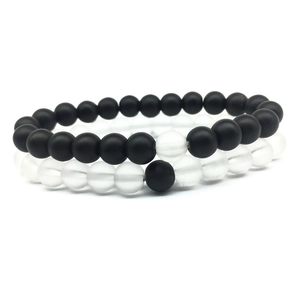 Pulsera de Cuentas de Vidrio Esmerilado Minimalista para Hombre Mujer Pareja Cuentas Redondas Blanco Negro Mate Joyería de Mano Elástica