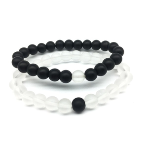 Pulseras de cuentas de piedra mate de 8mm para parejas con cuentas en blanco y negro
