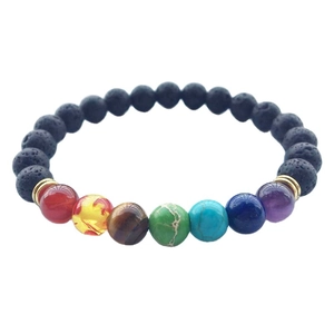 Bracciale energetico chakra fatto a mano con pietra lavica e perle occhio di tigre colorate