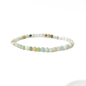 Detailed macro view of 4mm colorful crystal beaded elastic bracelet on white surface
