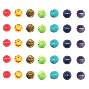Polished Round Chakra Crystal Beads Set Multicolored Resin Stone Style Loose Beads For DIY Jewelry Making Craft Accessories