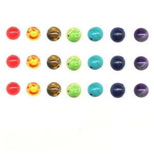 DIY jewelry kit with 21 pieces of 8mm colorful beads in a 3x7 matrix on white background
